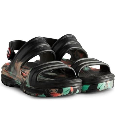 Hunter Shoes Hunter Sandals Womens Black Bloom Algae Marble New