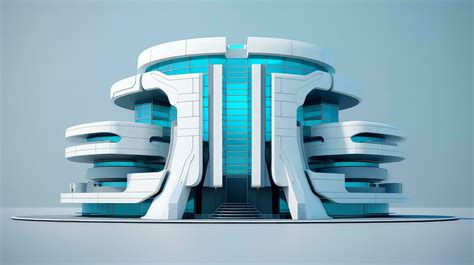 D Futuristic Sci Fi White Blue City Architecture With Organic