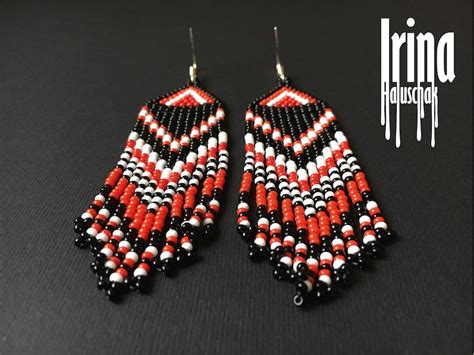 Black And Red Beaded Earrings Indian Style Earrings Native Etsy