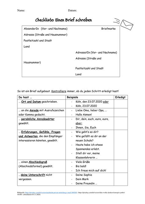 Checkliste Briefe Schreiben Klasse Unterrichtsmaterial Im Fach