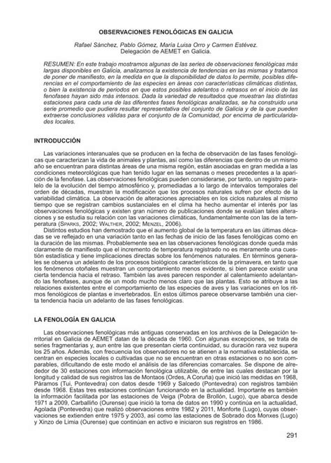 Pdf Observaciones Fenol Gicas En Galicia Para Cada Una De Las