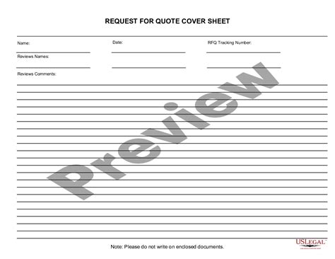 Request For Quote Cover Sheet Quote Sheet Us Legal Forms