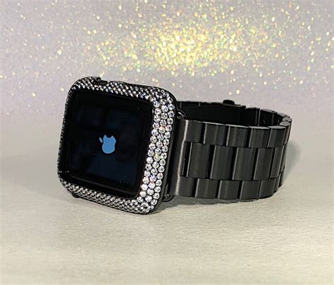 Black Apple Watch Band And Or Lab Diamond Bezel Iwatch Band Etsy