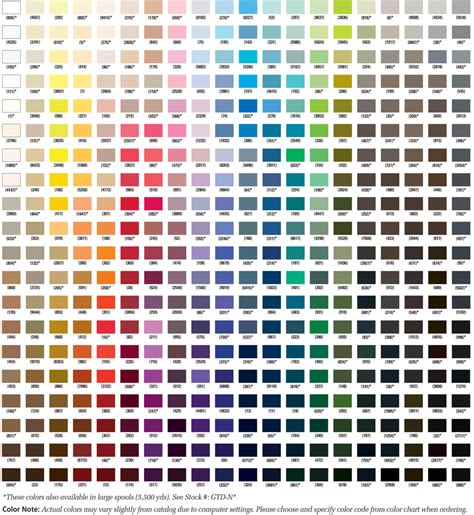 Gutermann Embroidery Thread Color Chart