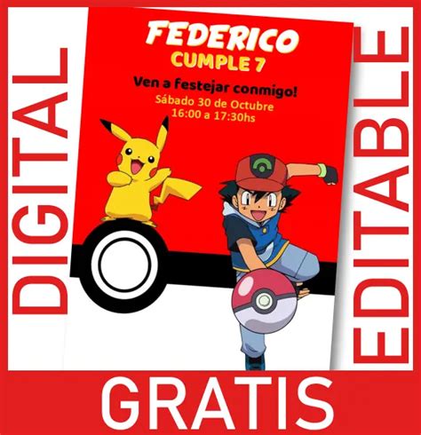 Gratis Invitaci N Pokemon Editable Digital