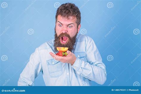 Bearded Man Holds Ice Cream Cone As Microphone Singer Concept Man