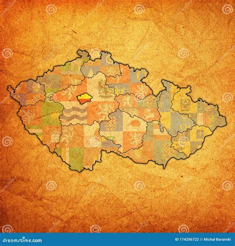 Prague Region on Administration Map of Czech Republic Stock