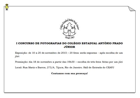 C E Antonio Prado Junior CONVITE PARA EXPOSIÇÃO E CONCURSO DE FOTOGRAFIAS