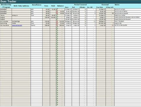 Prepayments Tracker Excel Template Dues Log Spreadsheet Subscriptions