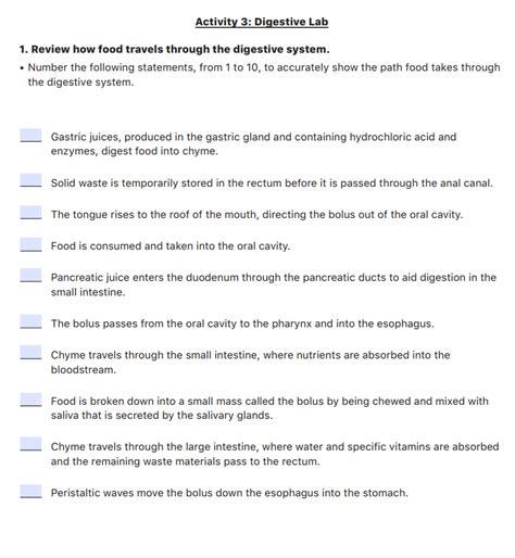 Solved Activity 3 Digestive Lab 1 Review How Food Travels Chegg