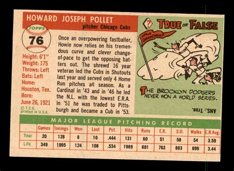 1955 Topps 76 Howie Pollet Nm Mt Ebay