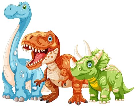 Trio de dinossauros de desenho animado coloridos Vetor Grátis