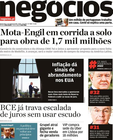 Capa Jornal De Negócios 11 Agosto 2022 Capasjornaispt