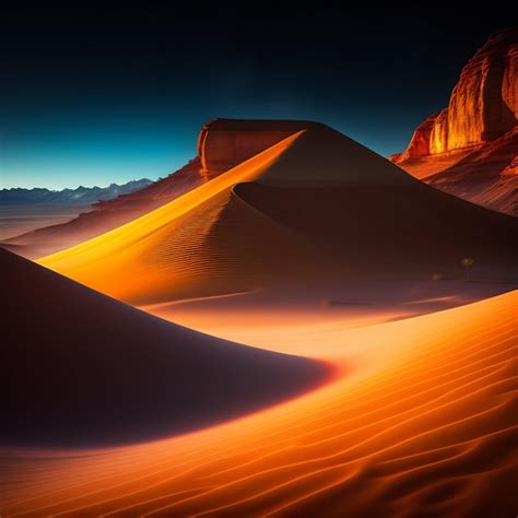 Uma Cena De Deserto Uma Montanha Ao Fundo E O Sol Se Pondo Foto