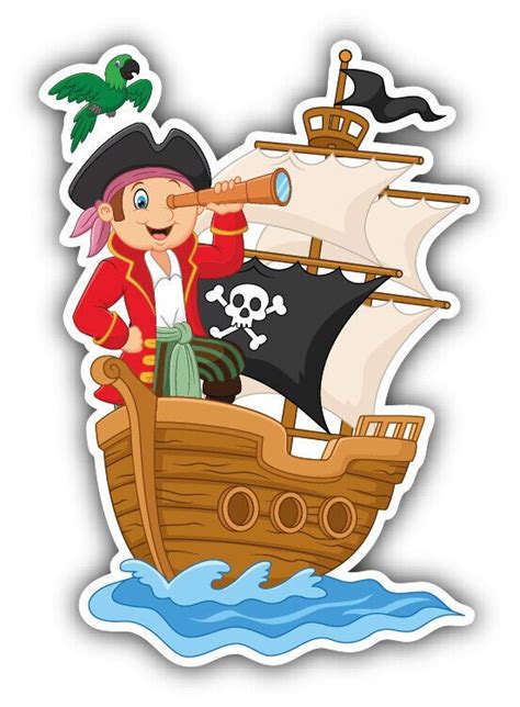 Cartoon Little Pirate Ship Car Bumper Sticker Decal "SIZES'' | eBay | Pirate theme, Pirate ship ...