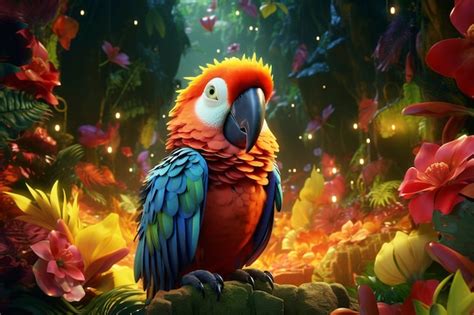 Un Lindo Loro De Dibujos Animados En La Naturaleza Foto Gratis