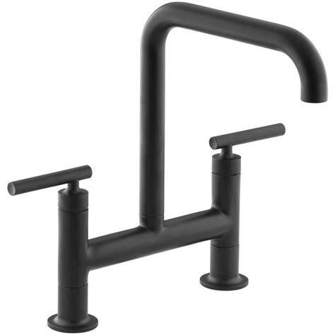 KOHLER Purist Matte Black 2-Handle Deck Mount High-Arc Kitchen Faucet at Lowes.com