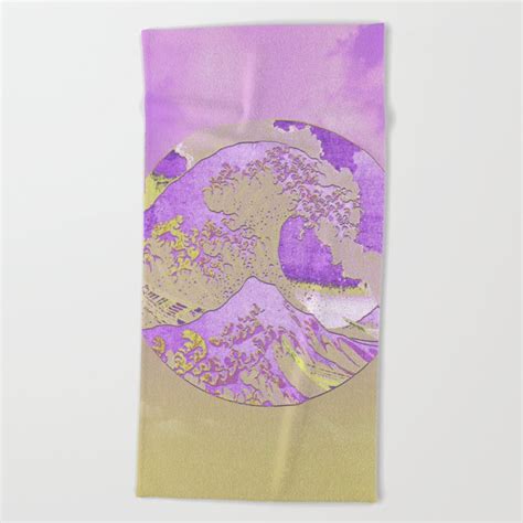 The Great Wave Off Kanagawa Mount Fuji Japan Volcano Eruption With Gradient Beach Towel By