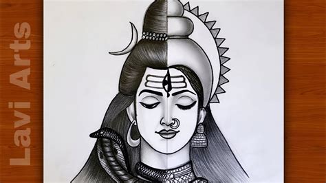 How To Draw Shiva Parvati Half Face Shiva Parvati Drawing