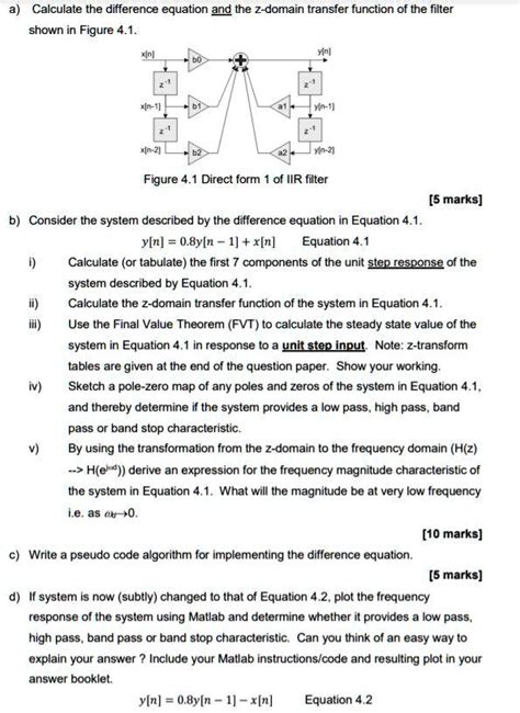 SOLVED Calculate The Difference Equation And The Z Domain Transfer