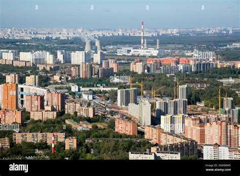 Top view of the neighborhoods of Mytishchi town in Moscow region ...