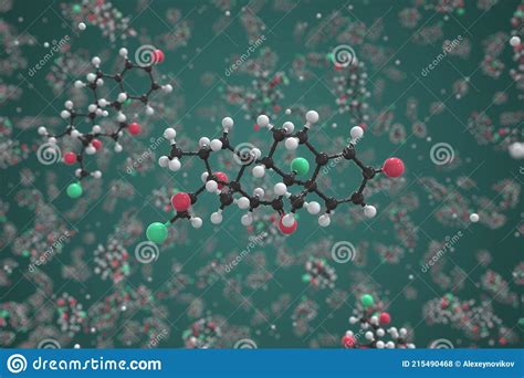 Clobetasone Molecule Made With Balls Conceptual Molecular Model Chemical 3d Rendering Stock