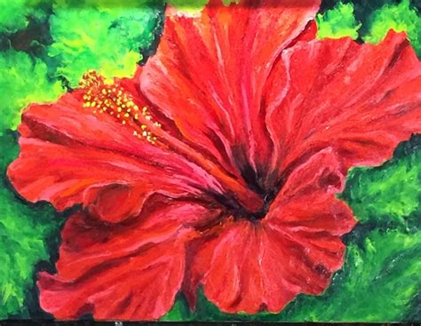 Red Hibiscus Oil Painting By Cindy Pinnock