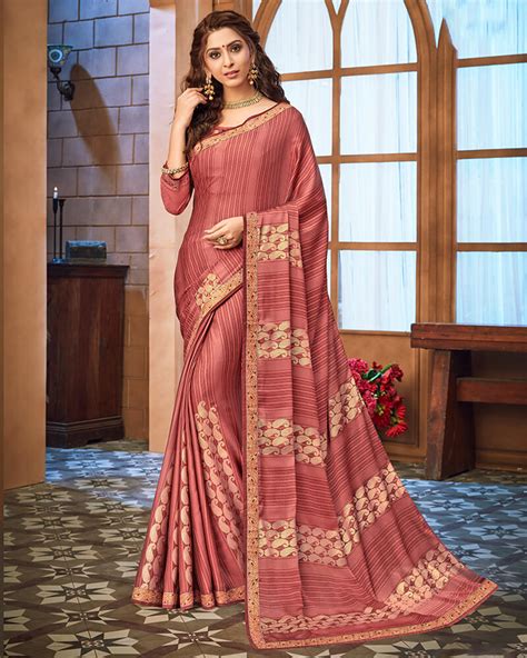 Vishal Prints Cherry Red Chiffon Saree With Foil Print And Jari Border