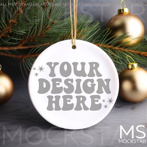 Christmas Mockup Blank White Round Ceramic Christmas Ornament Mockup