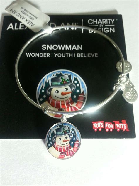 Alex And Ani Snowman Bangle Bracelet Box New W Tag Card Shiny Silver