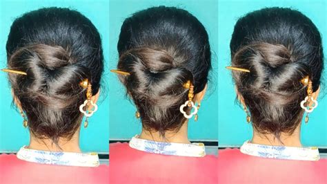 How To Make Bun Hairstyle For Saree Easy Khopa Hairstyle With Saree