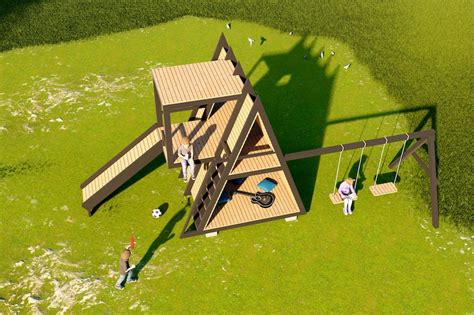 A-frame Playhouse With Slide & Swing DIY Plan, DIY Kit Play House With ...