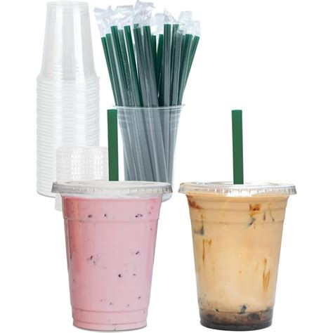 16 Oz Clear Plastic Cups With Lids And Straws Disposable Party Cups