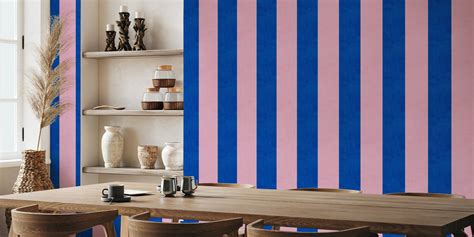 Cobalt Blue And Blush Pink Stripes Wallpaper Happywall