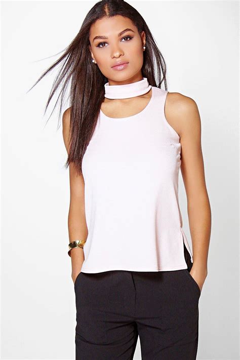 Boohoo Womens Summer Crepe Sleeveless Choker Neck Band Top Ebay