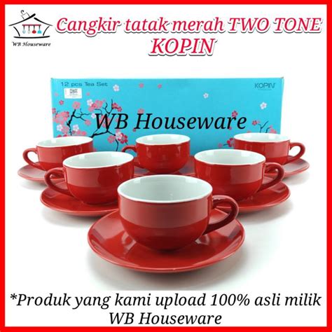 Jual Cangkir Tatak Warna Merah Pasang Cangkir Gelas Kopi Tea Set