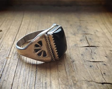 Mens Ring Sterling Silver Black Onyx Native American Indian Jewelry