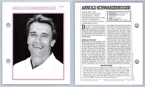 Arnold Schwarzenegger 1980s Atlas Editions Movie Star Card