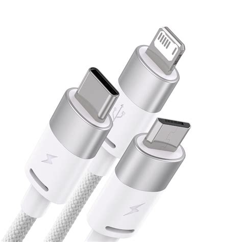 Baseus 3 I 1 USB A Till USB C Micro Lightning Kabel 1 2m Vit