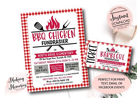 Bbq Chicken Fundraiser Flyer Editable Plaid Fundraiser Template Church School Charity