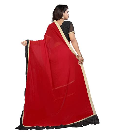 Anjaneya Saree Red Black Georgette Saree Buy Anjaneya Saree Red Black