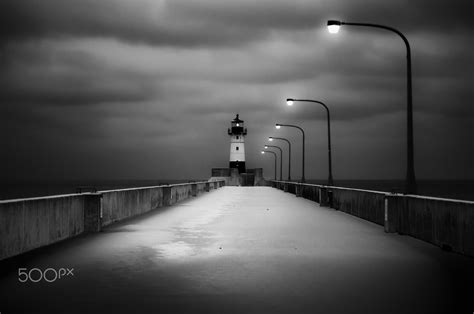 Street Light White Black Monochrome Night Shadow Photography