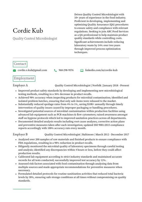 Quality Control Microbiologist Resume Cv Example And Writing Guide