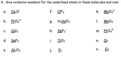 Solved Give Oxidation Numbers For The Underlined Atoms In Chegg