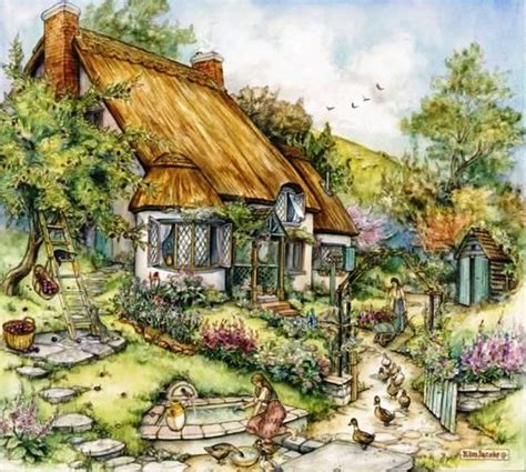 Solve Thatched Roof Cottage With Ducks Jigsaw Puzzle Online With 72 Pieces