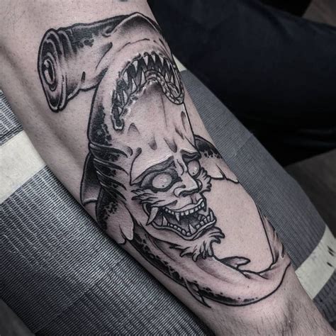 Done At Tatouageurbain Shark Sharks Sharktattoo Hannya Hannyamask