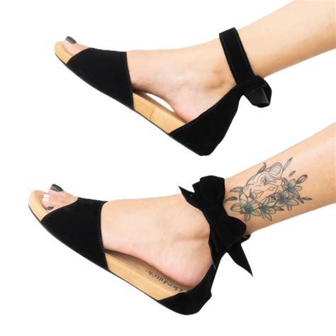 Black Suede Bow Footbed Sandals Gabriellaspick