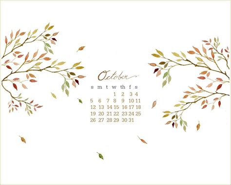 Craftberry Bush October Free Desktop Watercolor Calendar Watercolor