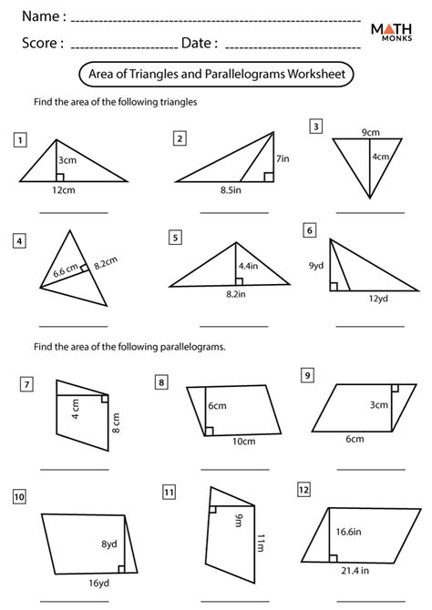 Area Of Triangles And Parallelograms Worksheets Math Monks ...