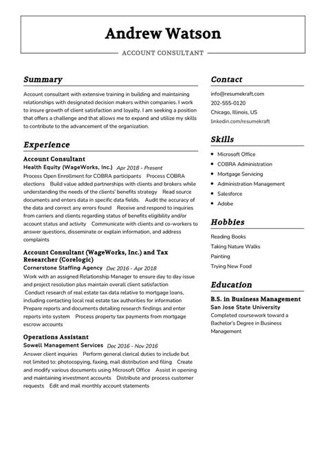 Account Consultant CV Sample In 2025 ResumeKraft